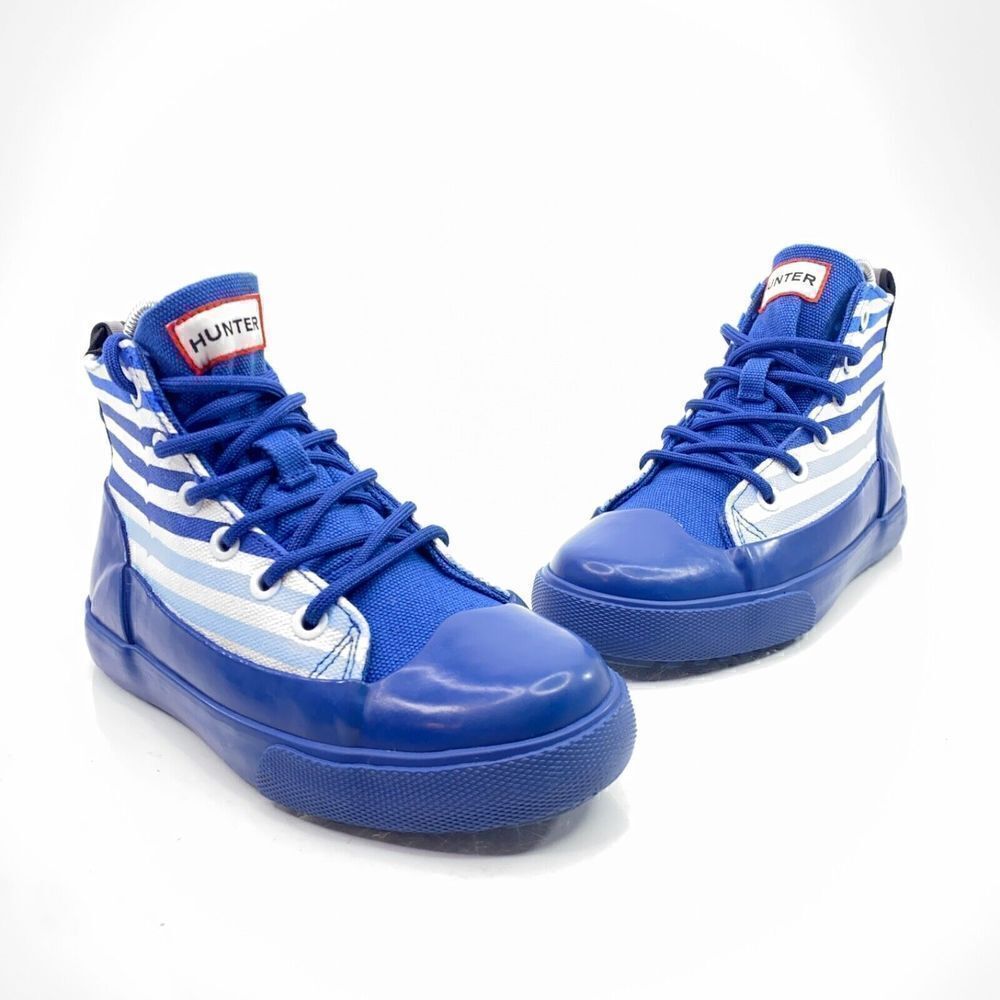 Hunter Target Youth Sz 1 Blue White Striped Outdoor Ankle Boots Shoes F00304567